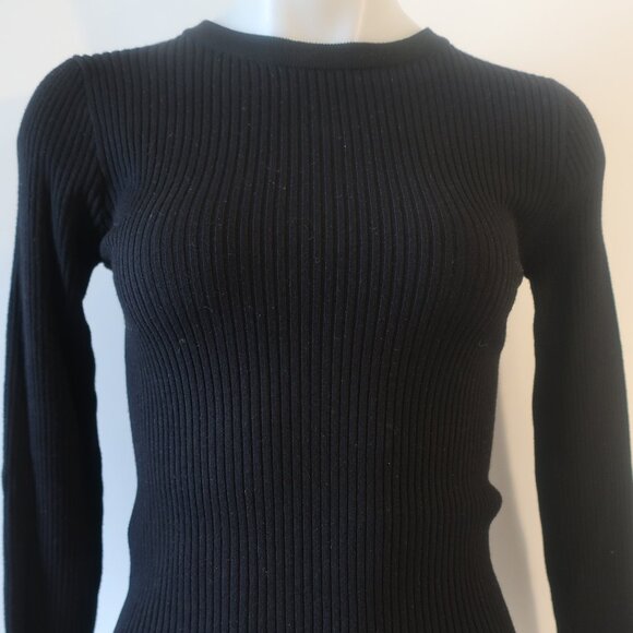 Womens MNG Black Ribbed Knit Crew Striped Cuff Sweater S - Picture 6 of 11